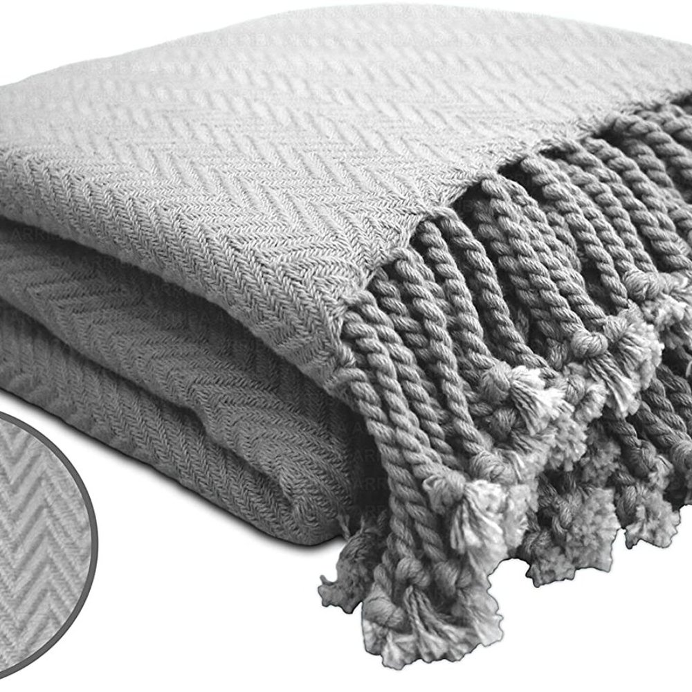 Ring Spun Cotton Chevron Throws Blankets - SILVER